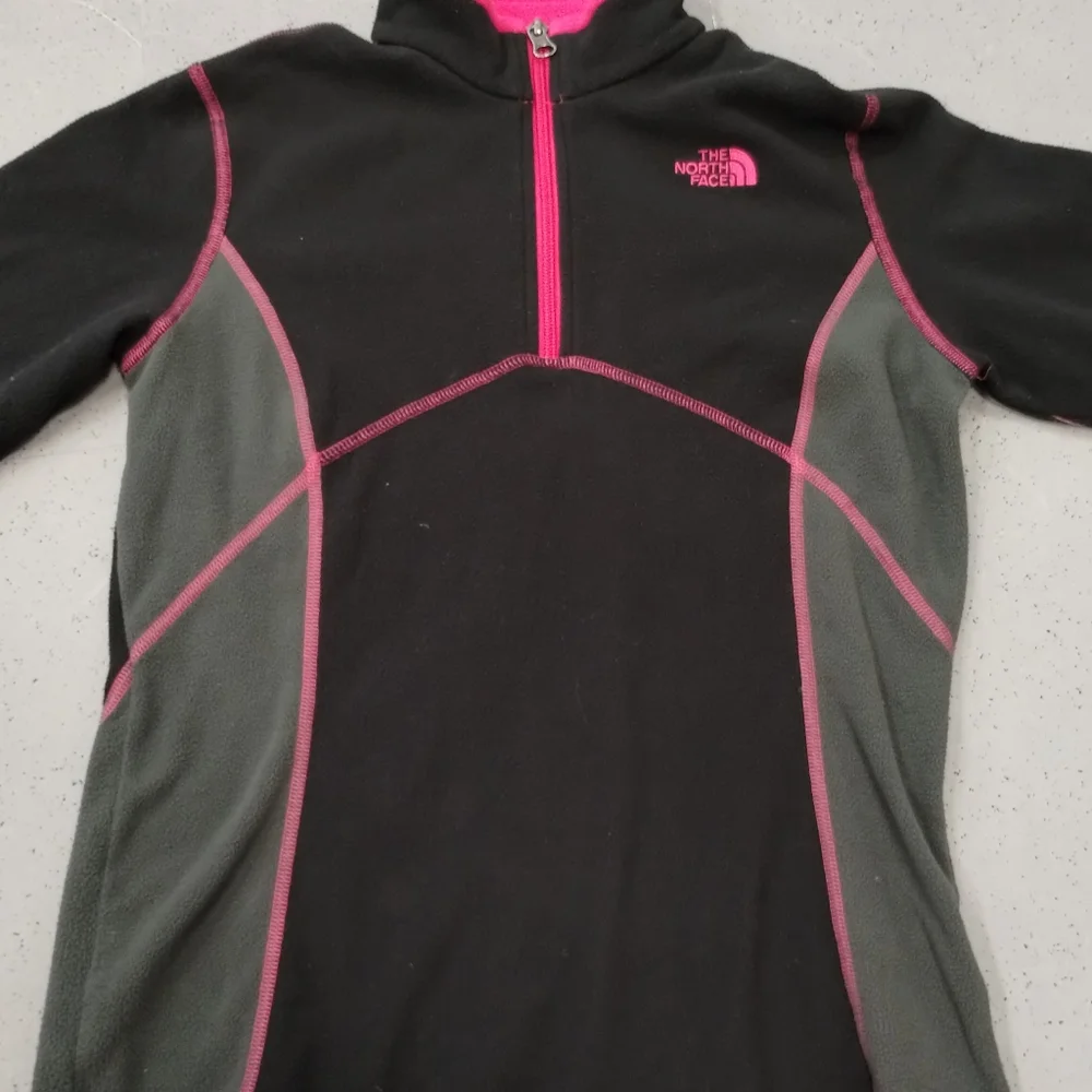 The North Face 1/4 Zip Fleece Pull Over sweater Girls L Black & Pink Lightweight - Picture 9 of 13